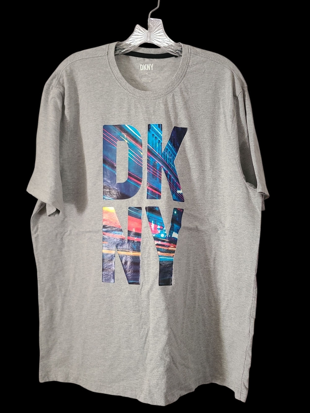 DKNY Gray Tee with Colorful Cityscape Logo
